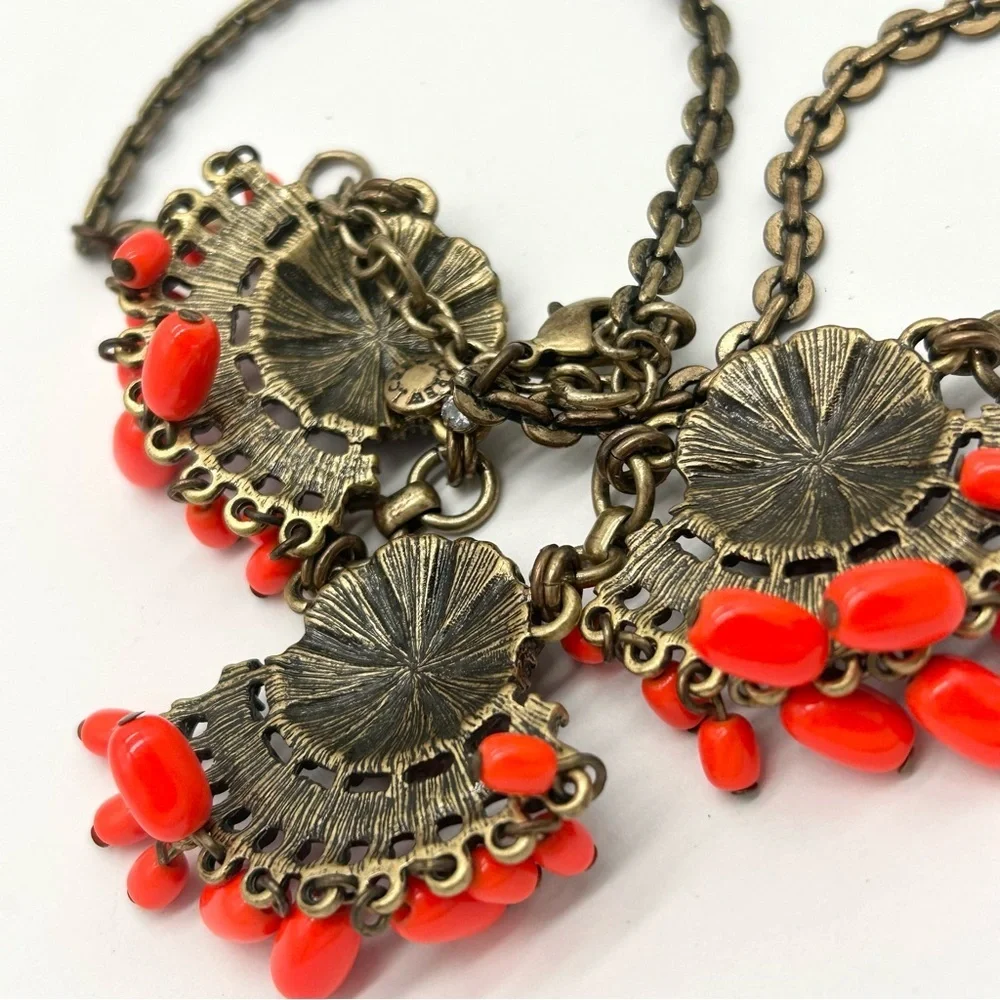 J. Crew Burgundy Blue Bright Coral/Orange Jeweled and Beaded Necklace
